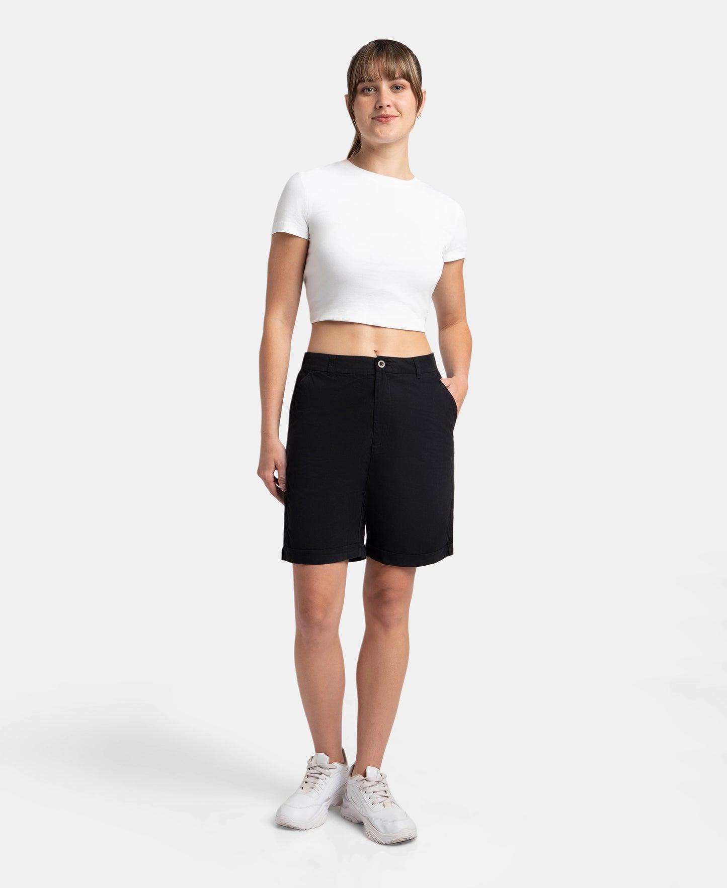 Super Combed Cotton Woven Twill Fabric Relaxed Fit Shorts with Convenient Side Pockets - Black