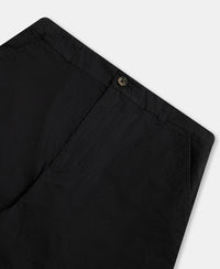 Super Combed Cotton Woven Twill Fabric Relaxed Fit Shorts with Convenient Side Pockets - Black