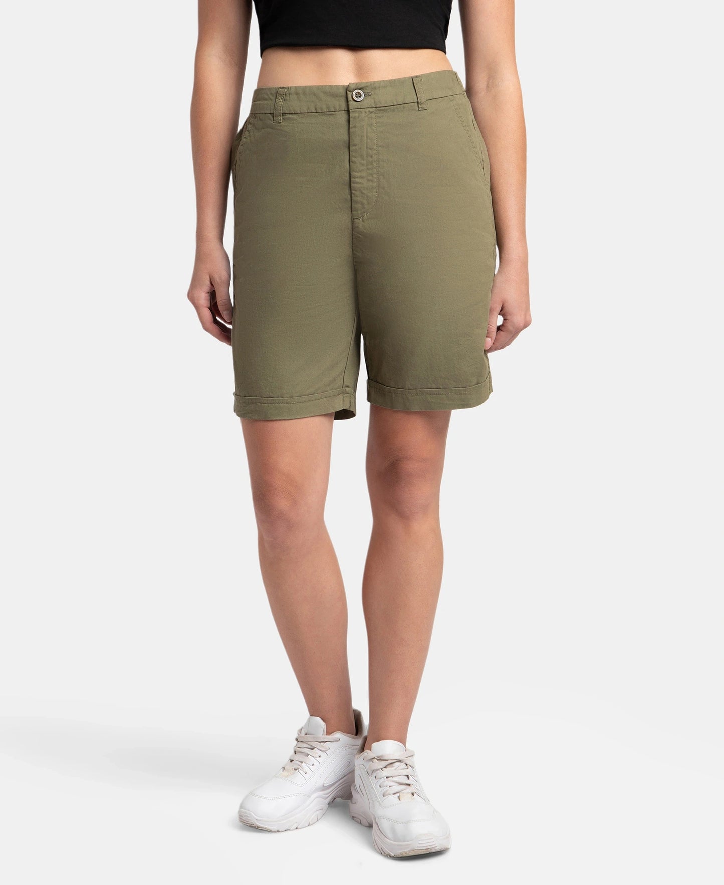 Super Combed Cotton Woven Twill Fabric Relaxed Fit Shorts with Convenient Side Pockets - Burnt Olive