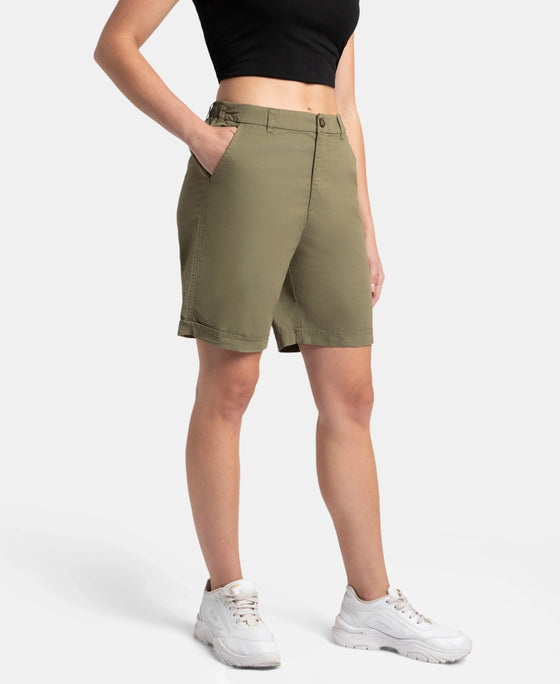 Super Combed Cotton Woven Twill Fabric Relaxed Fit Shorts with Convenient Side Pockets - Burnt Olive