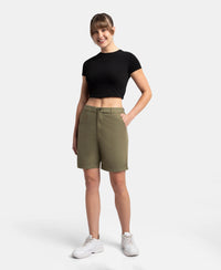 Super Combed Cotton Woven Twill Fabric Relaxed Fit Shorts with Convenient Side Pockets - Burnt Olive