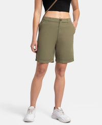 Super Combed Cotton Woven Twill Fabric Relaxed Fit Shorts with Convenient Side Pockets - Burnt Olive