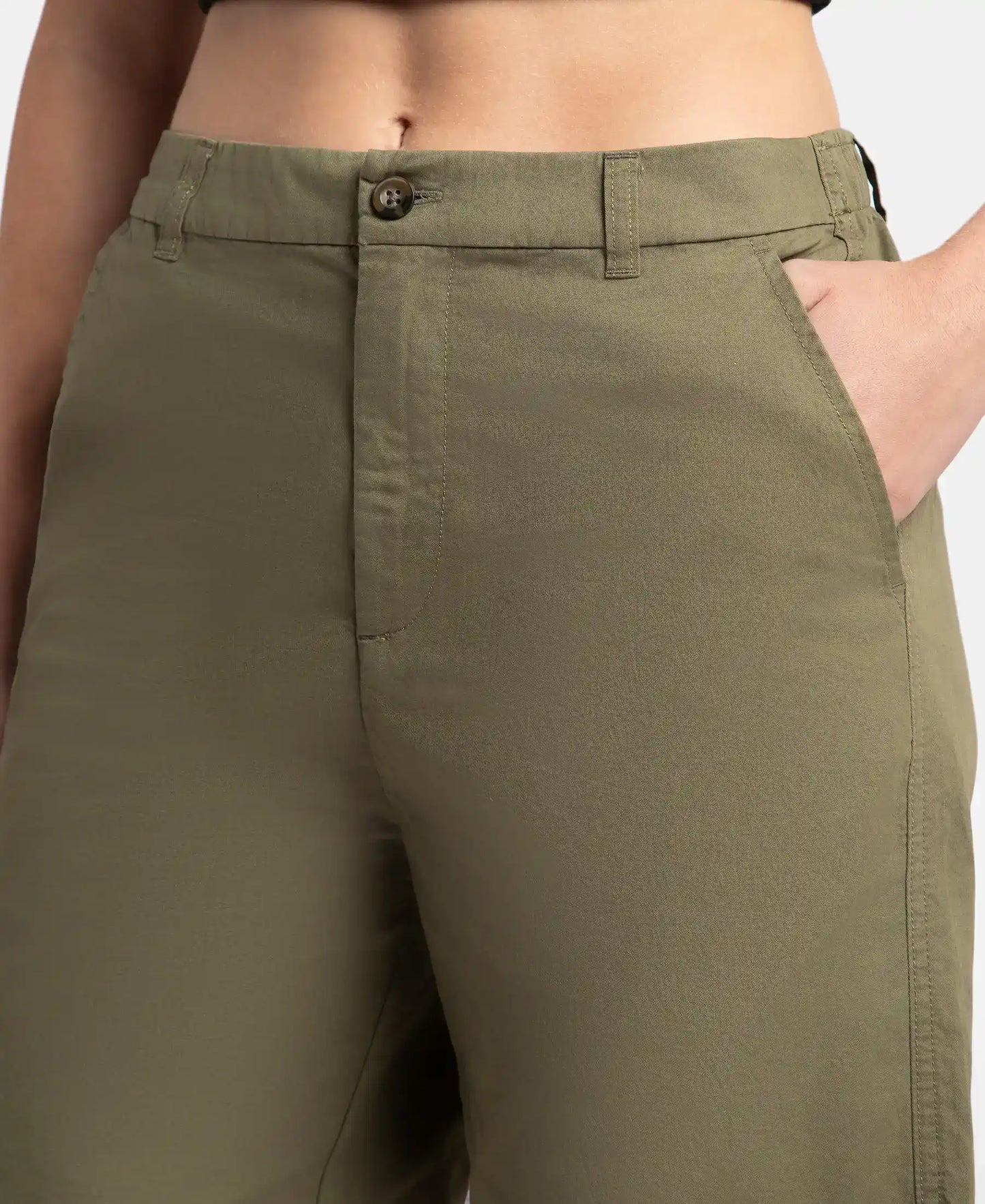 Super Combed Cotton Woven Twill Fabric Relaxed Fit Shorts with Convenient Side Pockets - Burnt Olive