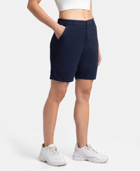 Super Combed Cotton Woven Twill Fabric Relaxed Fit Shorts with Convenient Side Pockets - Navy Blazer