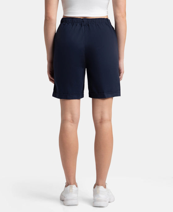 Super Combed Cotton Woven Twill Fabric Relaxed Fit Shorts with Convenient Side Pockets - Navy Blazer