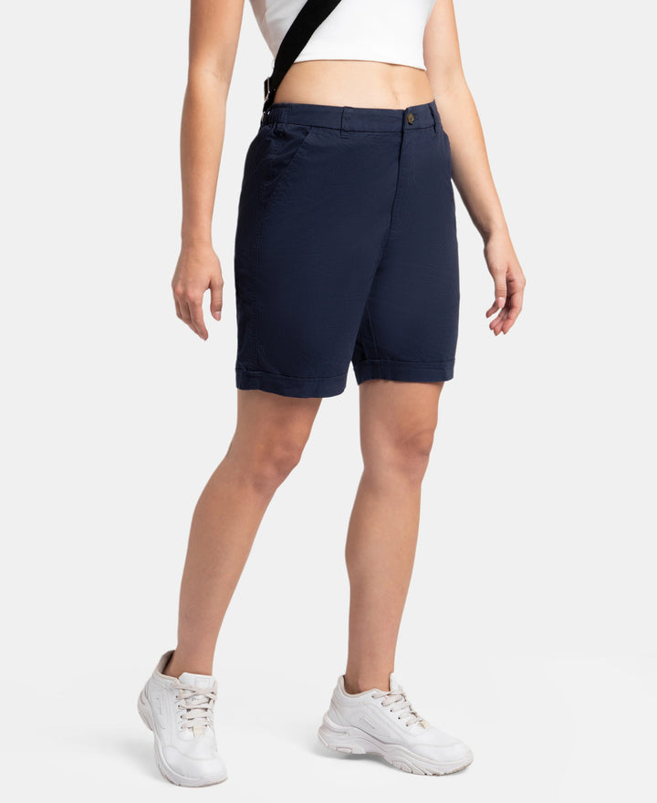 Super Combed Cotton Woven Twill Fabric Relaxed Fit Shorts with Convenient Side Pockets - Navy Blazer