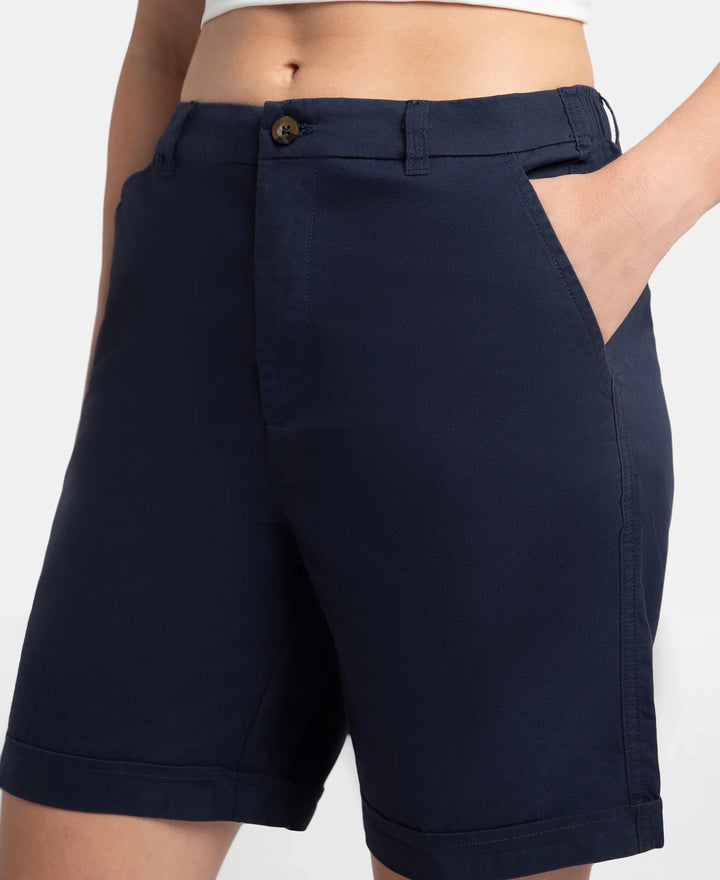 Super Combed Cotton Woven Twill Fabric Relaxed Fit Shorts with Convenient Side Pockets - Navy Blazer