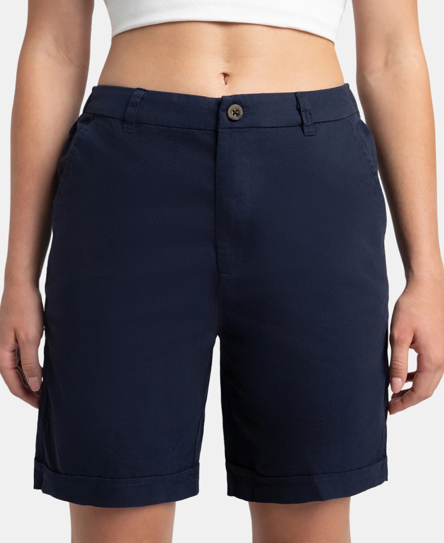 Super Combed Cotton Woven Twill Fabric Relaxed Fit Shorts with Convenient Side Pockets - Navy Blazer