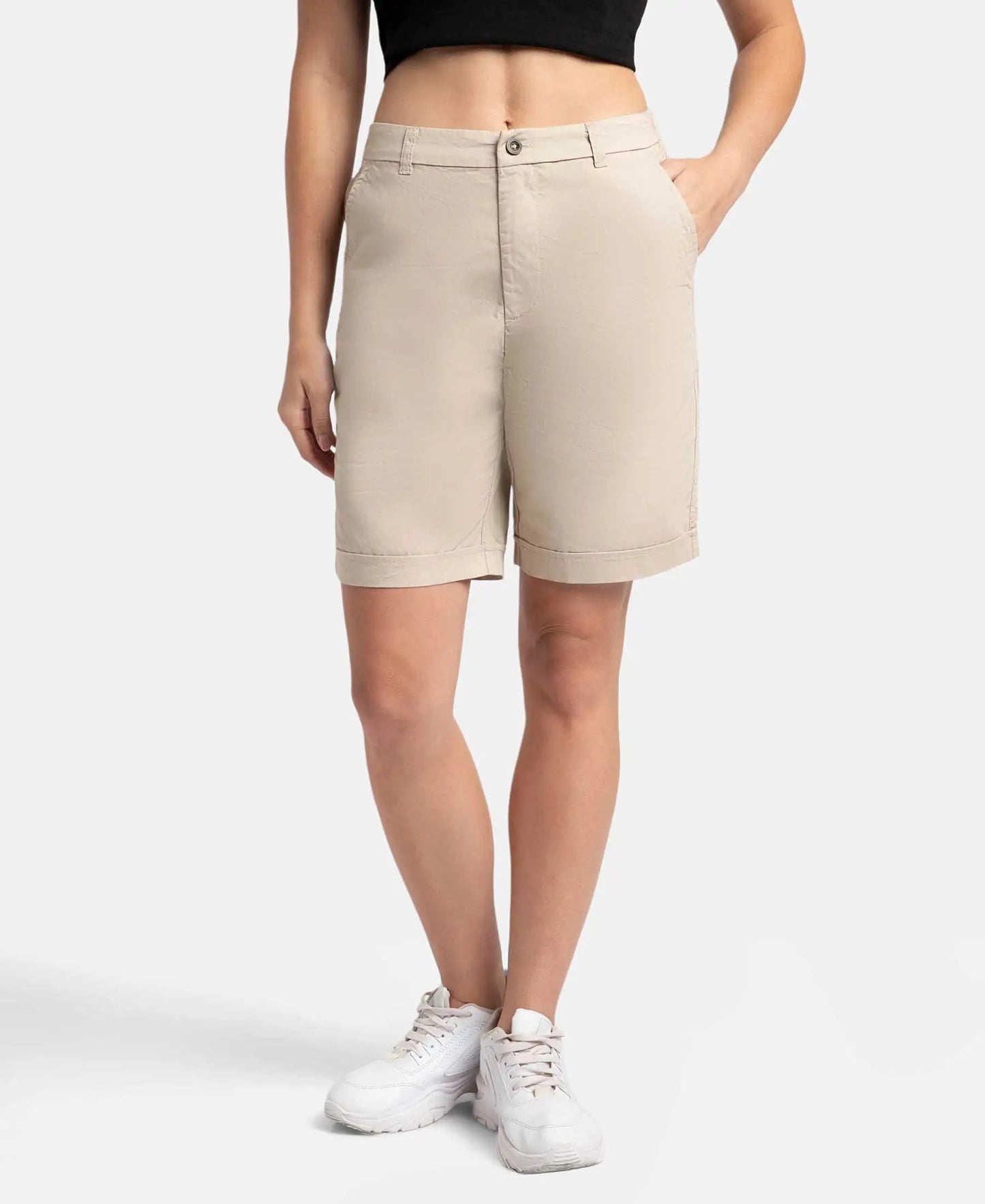 Super Combed Cotton Woven Twill Fabric Relaxed Fit Shorts with Convenient Side Pockets - Oxford Tan