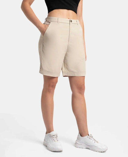 Super Combed Cotton Woven Twill Fabric Relaxed Fit Shorts with Convenient Side Pockets - Oxford Tan