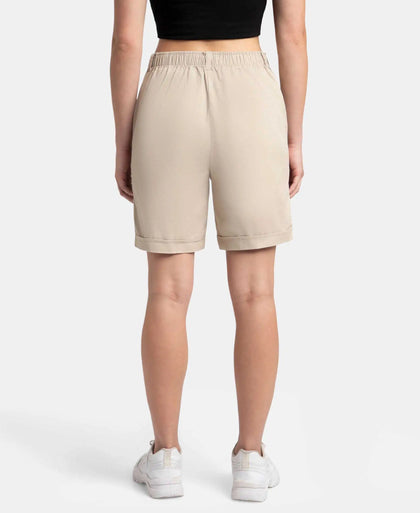 Super Combed Cotton Woven Twill Fabric Relaxed Fit Shorts with Convenient Side Pockets - Oxford Tan