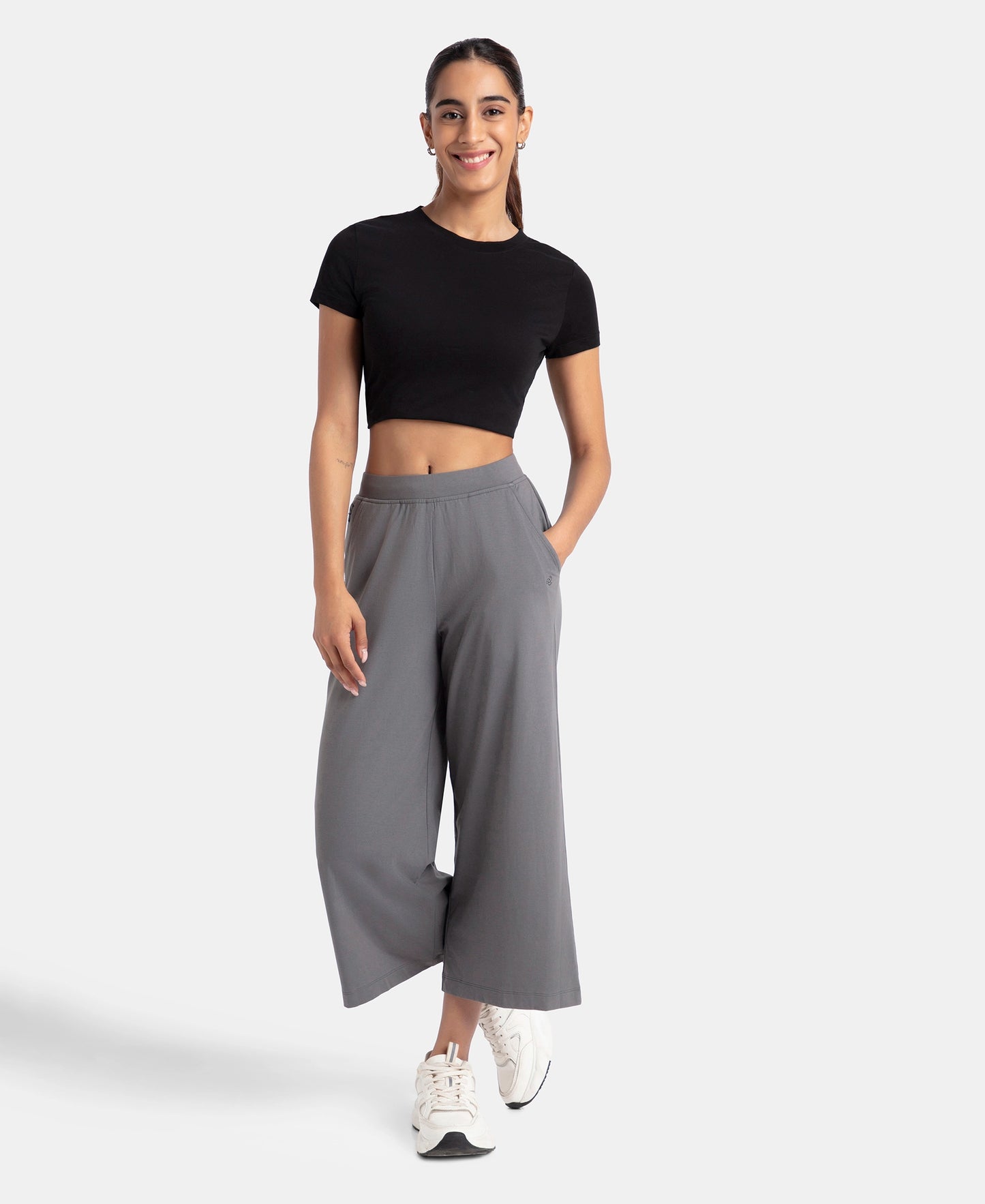 Super Combed Cotton Rich Elastane Stretch Relaxed Fit Culottes - Castle Rock