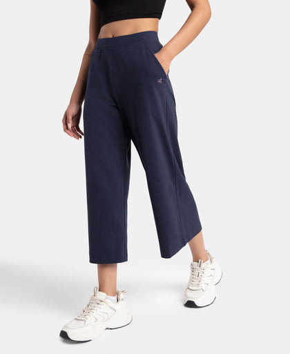 Super Combed Cotton Rich Elastane Stretch Relaxed Fit Culottes - Navy Blazer