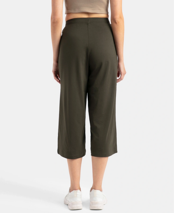 Super Combed Cotton Rich Elastane Stretch Relaxed Fit Culottes - Olive