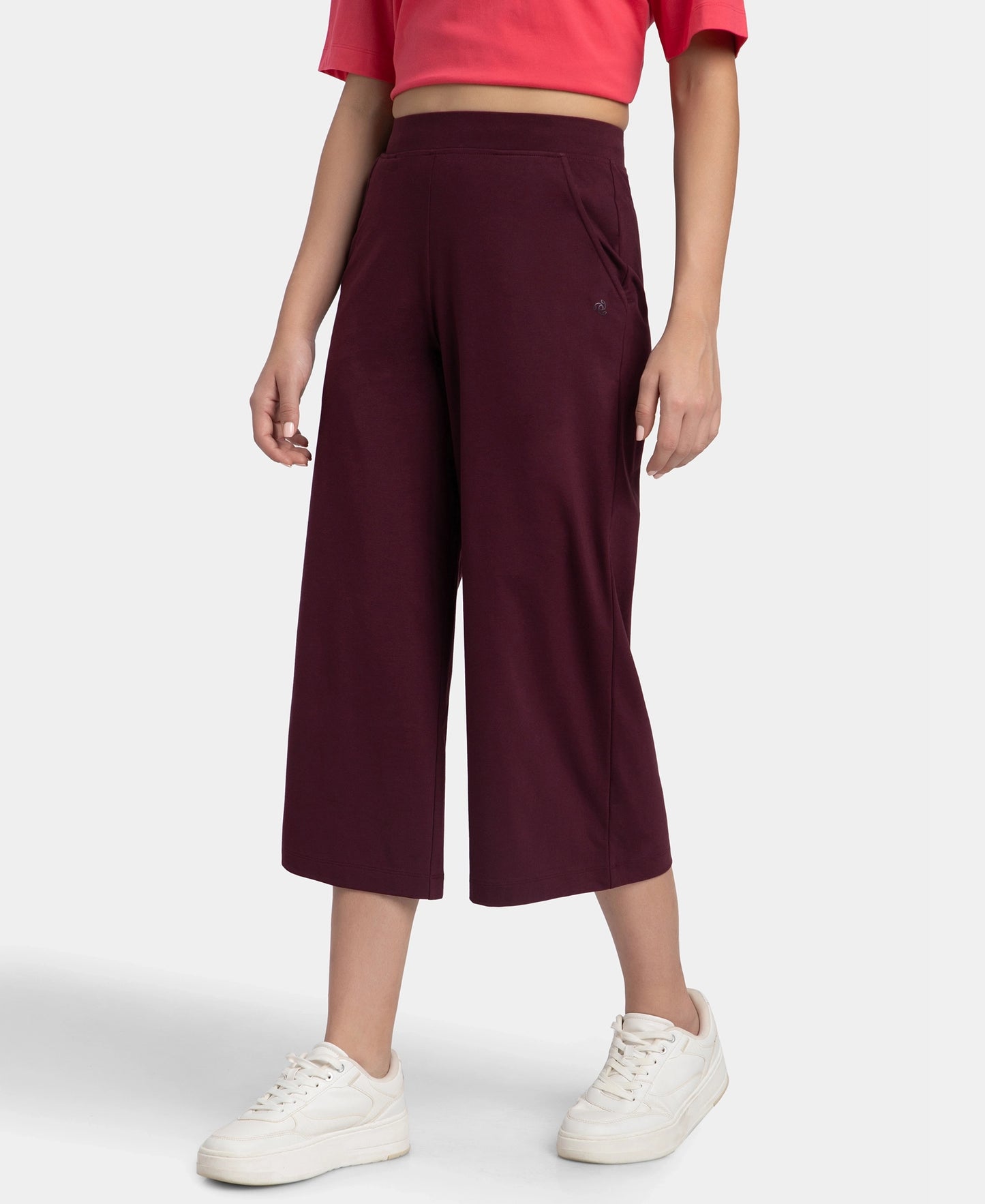 Super Combed Cotton Rich Elastane Stretch Relaxed Fit Culottes - Wine Tasting