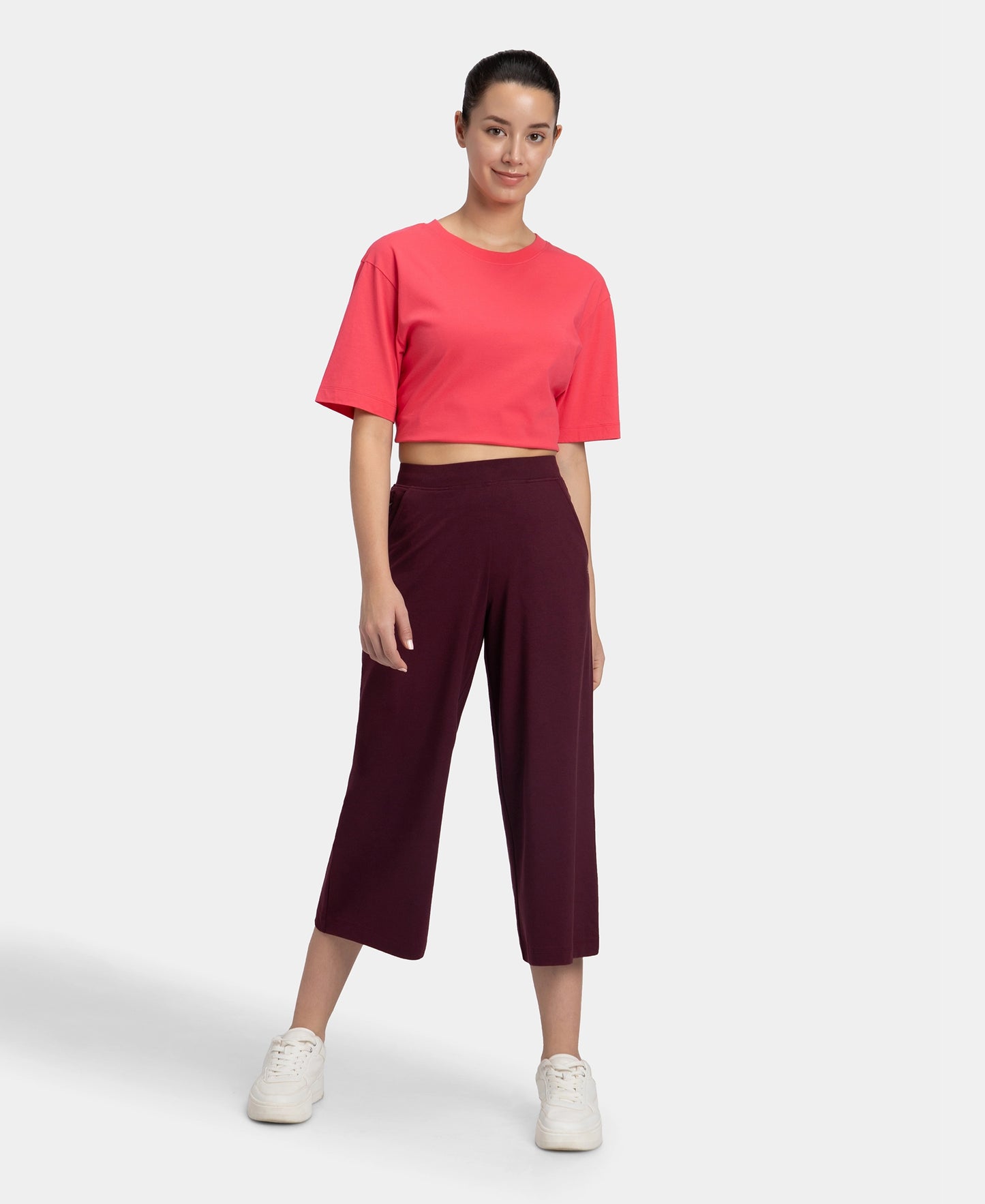 Super Combed Cotton Rich Elastane Stretch Relaxed Fit Culottes - Wine Tasting