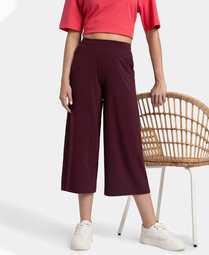 Super Combed Cotton Rich Elastane Stretch Relaxed Fit Culottes - Wine Tasting