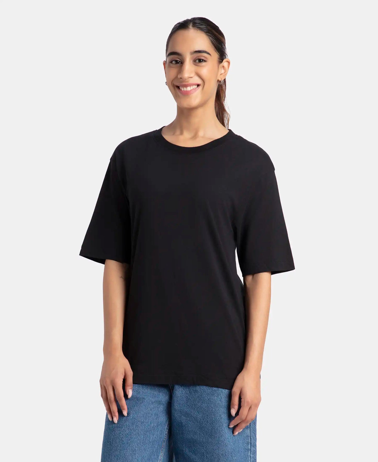 Super Combed Cotton Oversized T-Shirt with Drop Shoulder Styling - Black