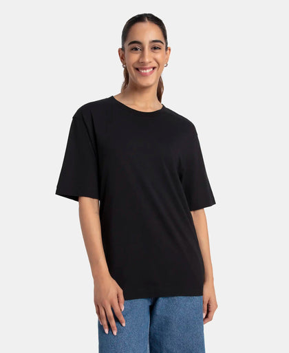 Super Combed Cotton Oversized T-Shirt with Drop Shoulder Styling - Black