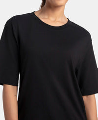 Super Combed Cotton Oversized T-Shirt with Drop Shoulder Styling - Black