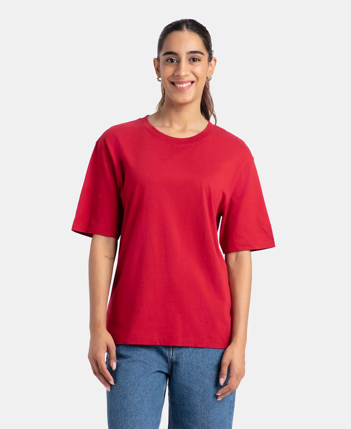 Super Combed Cotton Oversized T-Shirt with Drop Shoulder Styling - Rhythemic Red