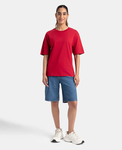 Super Combed Cotton Oversized T-Shirt with Drop Shoulder Styling - Rhythemic Red