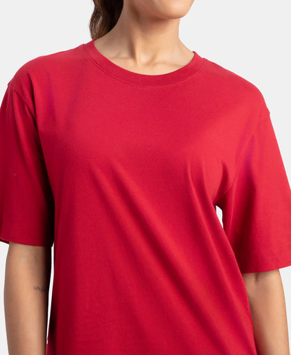 Super Combed Cotton Oversized T-Shirt with Drop Shoulder Styling - Rhythemic Red