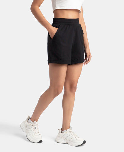 Super Combed Cotton Rich Straight Fit Shorts with Side Pockets - Black