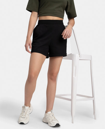 Super Combed Cotton Rich Straight Fit Shorts with Side Pockets - Black