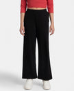 Super Combed Cotton Rich Straight Fit Wide Leg Pants - Black