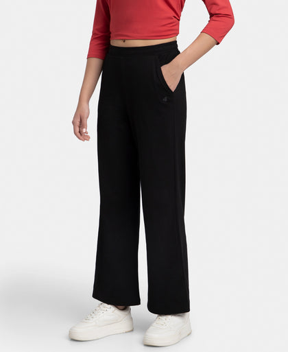 Super Combed Cotton Rich Straight Fit Wide Leg Pants - Black