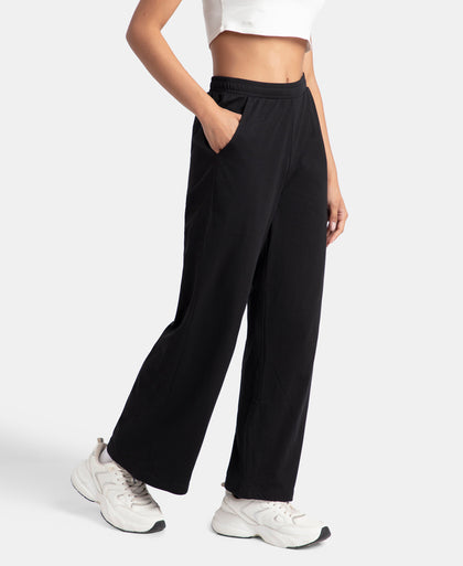 Super Combed Cotton Rich Straight Fit Wide Leg Pants - Black