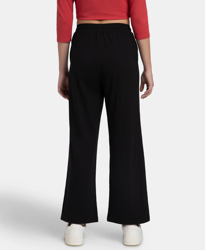 Super Combed Cotton Rich Straight Fit Wide Leg Pants - Black