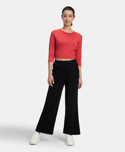 Super Combed Cotton Rich Straight Fit Wide Leg Pants - Black