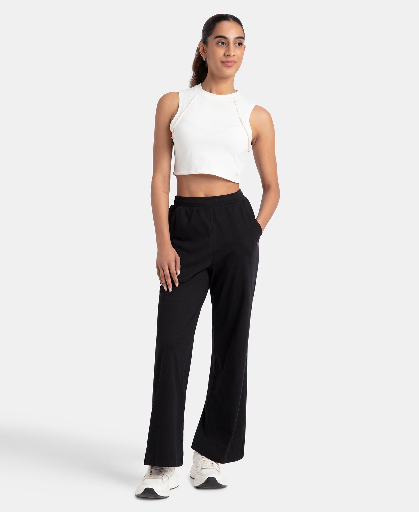 Super Combed Cotton Rich Straight Fit Wide Leg Pants - Black