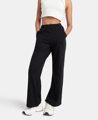 Super Combed Cotton Rich Straight Fit Wide Leg Pants - Black