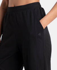 Super Combed Cotton Rich Straight Fit Wide Leg Pants - Black