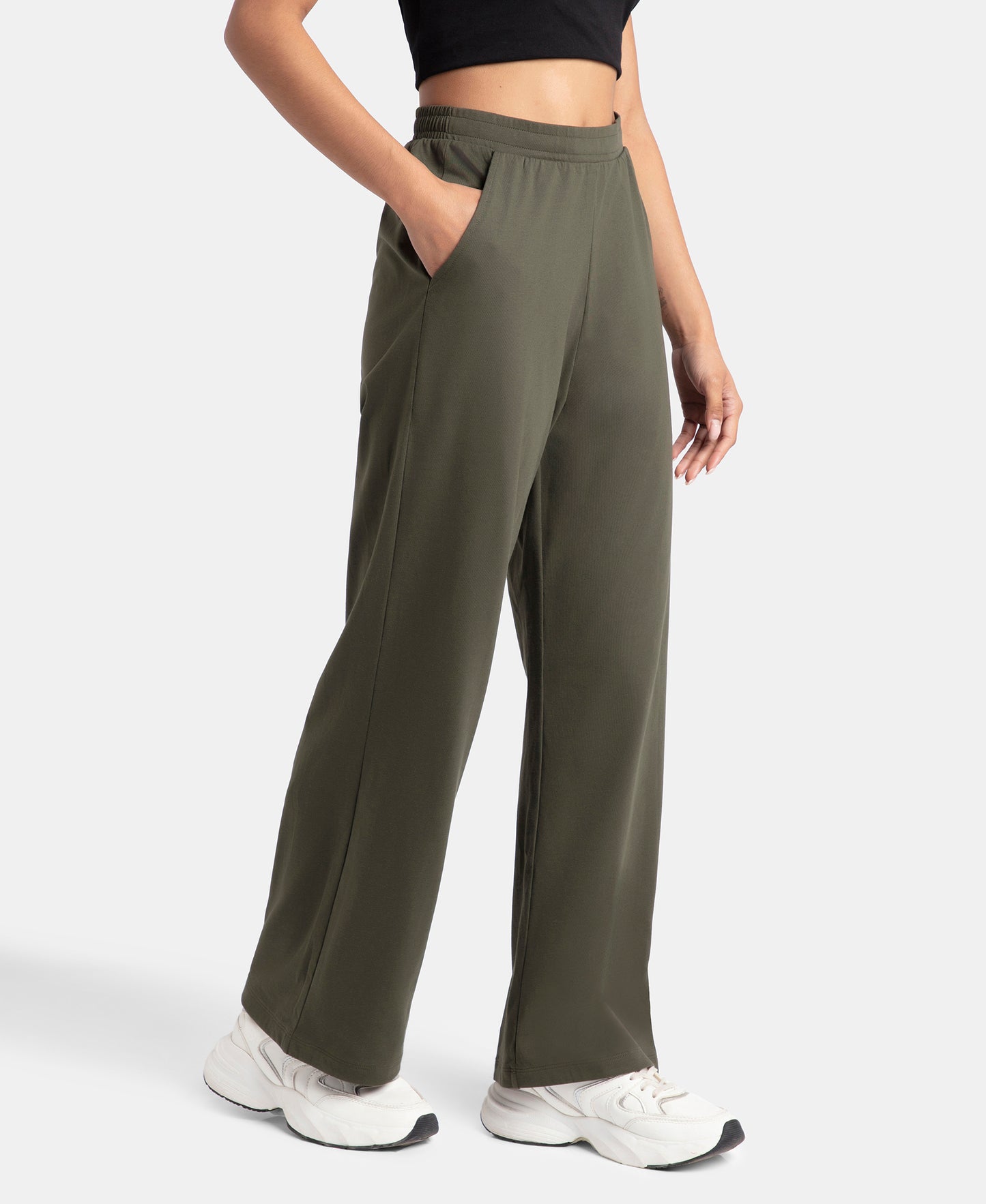 Super Combed Cotton Rich Straight Fit Wide Leg Pants - Deep Depths