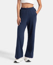 Super Combed Cotton Rich Straight Fit Wide Leg Pants - Navy Blazer