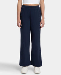 Super Combed Cotton Rich Straight Fit Wide Leg Pants - Navy Blazer