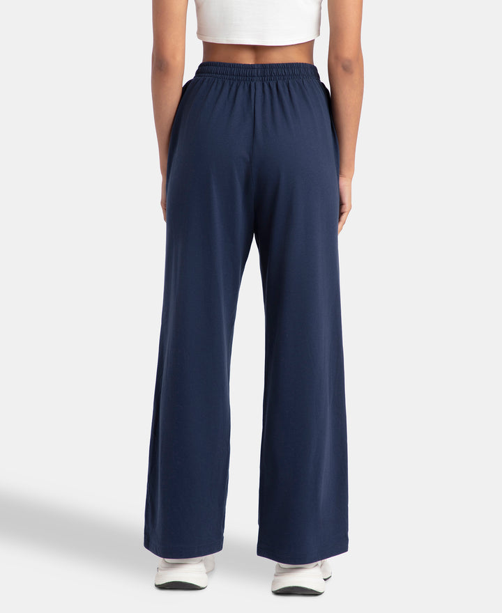 Super Combed Cotton Rich Straight Fit Wide Leg Pants - Navy Blazer