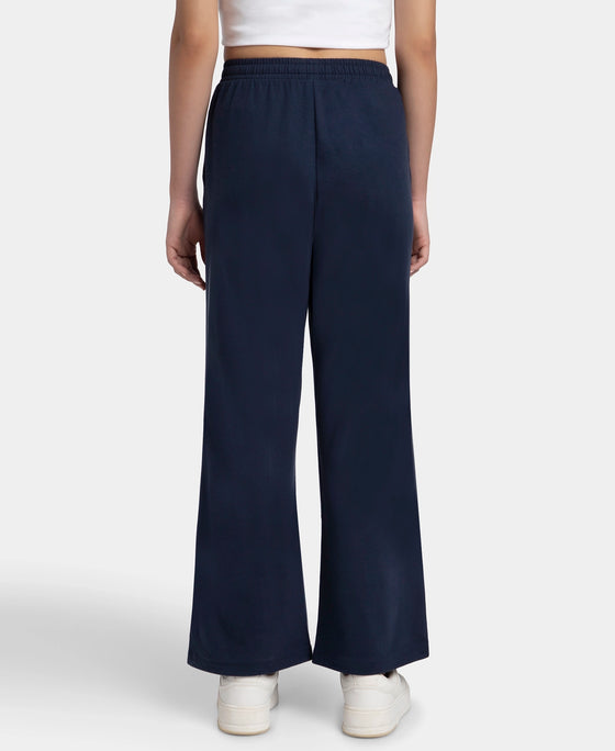 Super Combed Cotton Rich Straight Fit Wide Leg Pants - Navy Blazer