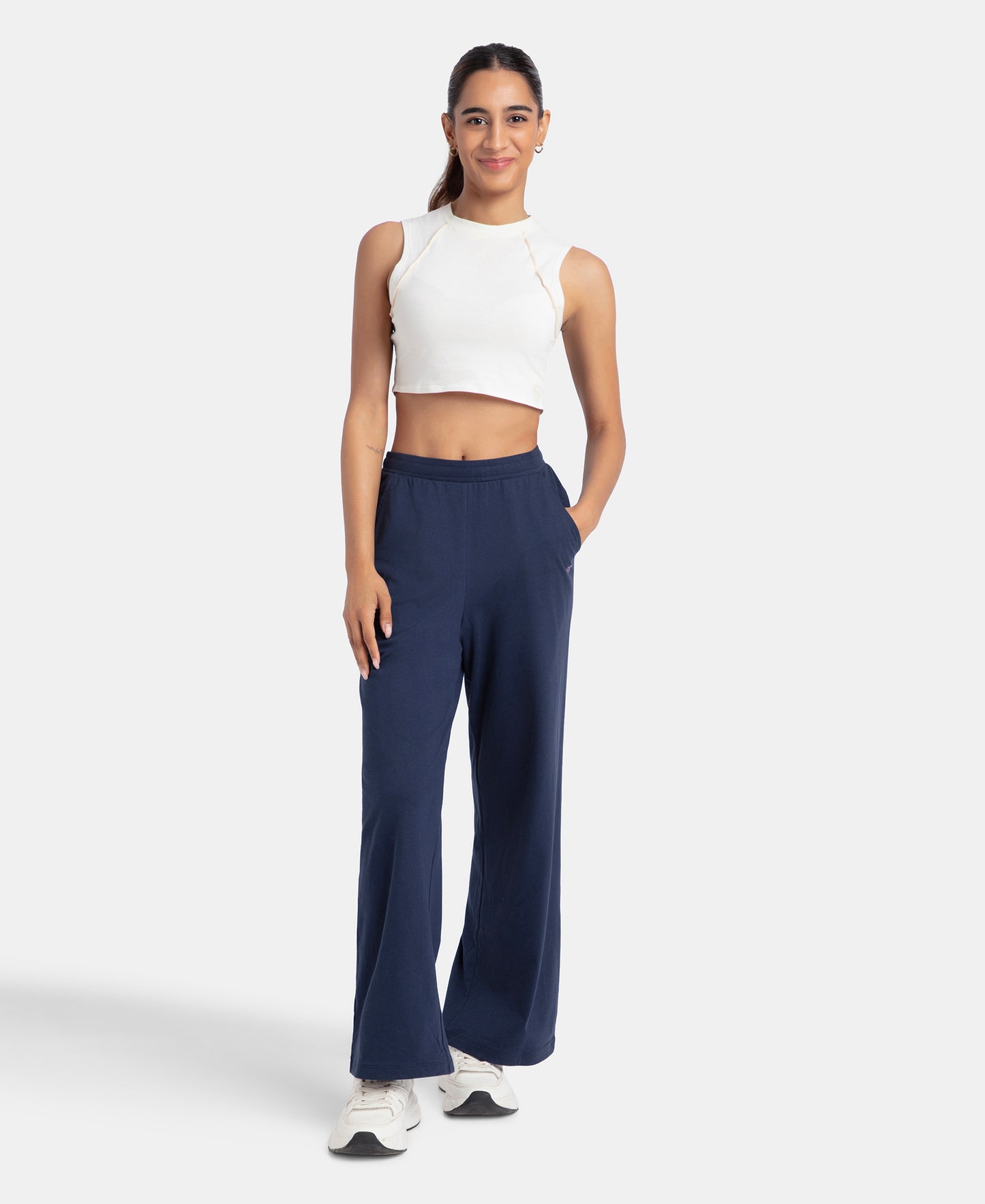 Super Combed Cotton Rich Straight Fit Wide Leg Pants - Navy Blazer