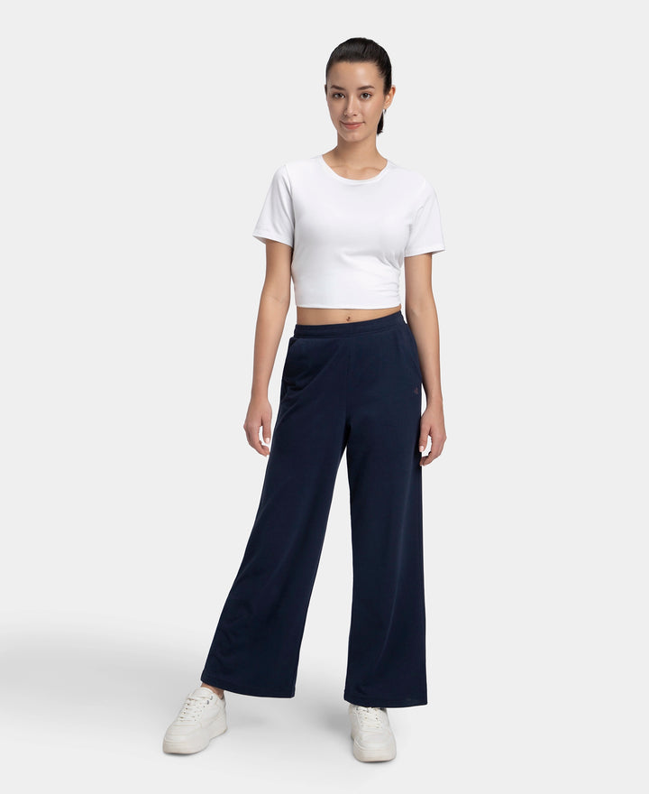 Super Combed Cotton Rich Straight Fit Wide Leg Pants - Navy Blazer