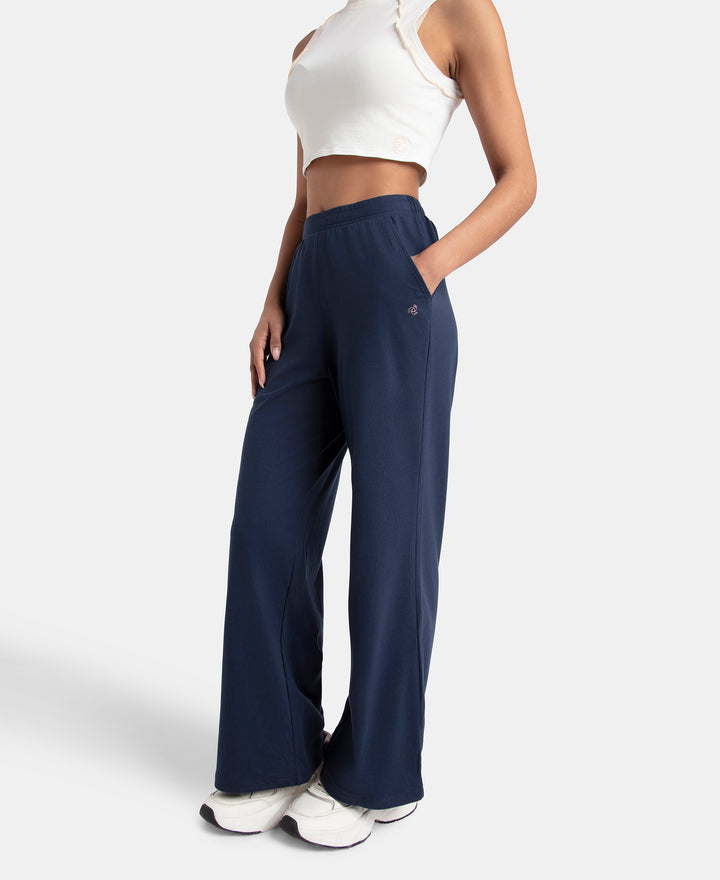 Super Combed Cotton Rich Straight Fit Wide Leg Pants - Navy Blazer