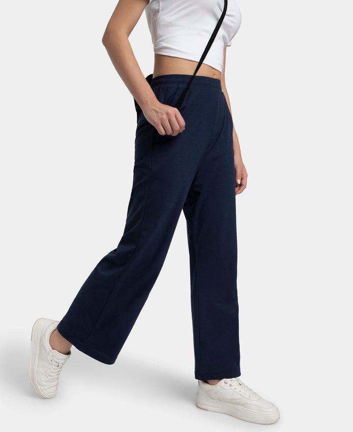 Super Combed Cotton Rich Straight Fit Wide Leg Pants - Navy Blazer