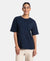 Polyester Cotton Oversized Fit Solid T-Shirt with StayFresh Treatment - Navy