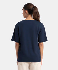 Polyester Cotton Oversized Fit Solid T-Shirt with StayFresh Treatment - Navy