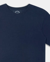 Polyester Cotton Oversized Fit Solid T-Shirt with StayFresh Treatment - Navy