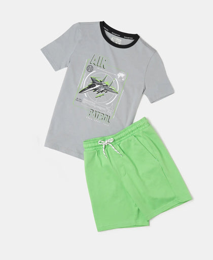 Boy's Super Combed Cotton Printed T-Shirt & Shorts Set - Assorted